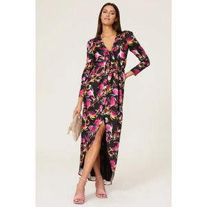 DELFI Collective Lindsay Floral Maxi Gown Black Multicolor Women's Size Small